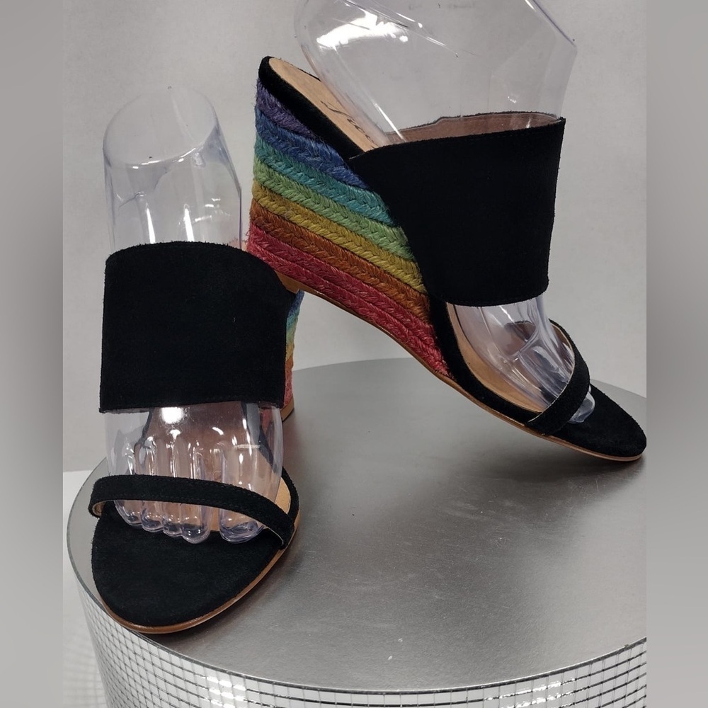 Free people Black Rainbow Wedge Sandals size 8 new w/out tags and box